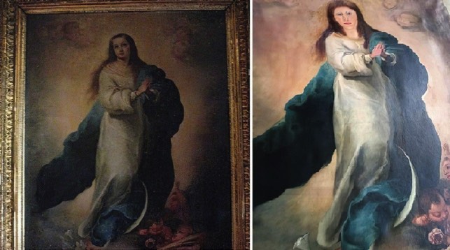 貴重な17世紀の聖母マリアの絵画、修復に大失敗