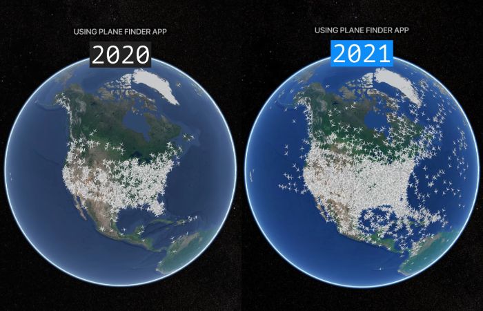 2020年5月と2021年11月でフライト数を比較、空はこんなにも変わった